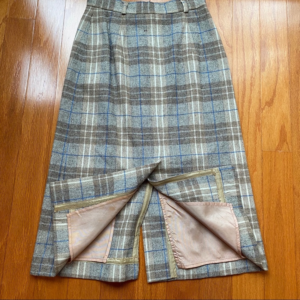 50’s Gray Blue Tan Plaid Wool Pencil Skirt by Drumrig